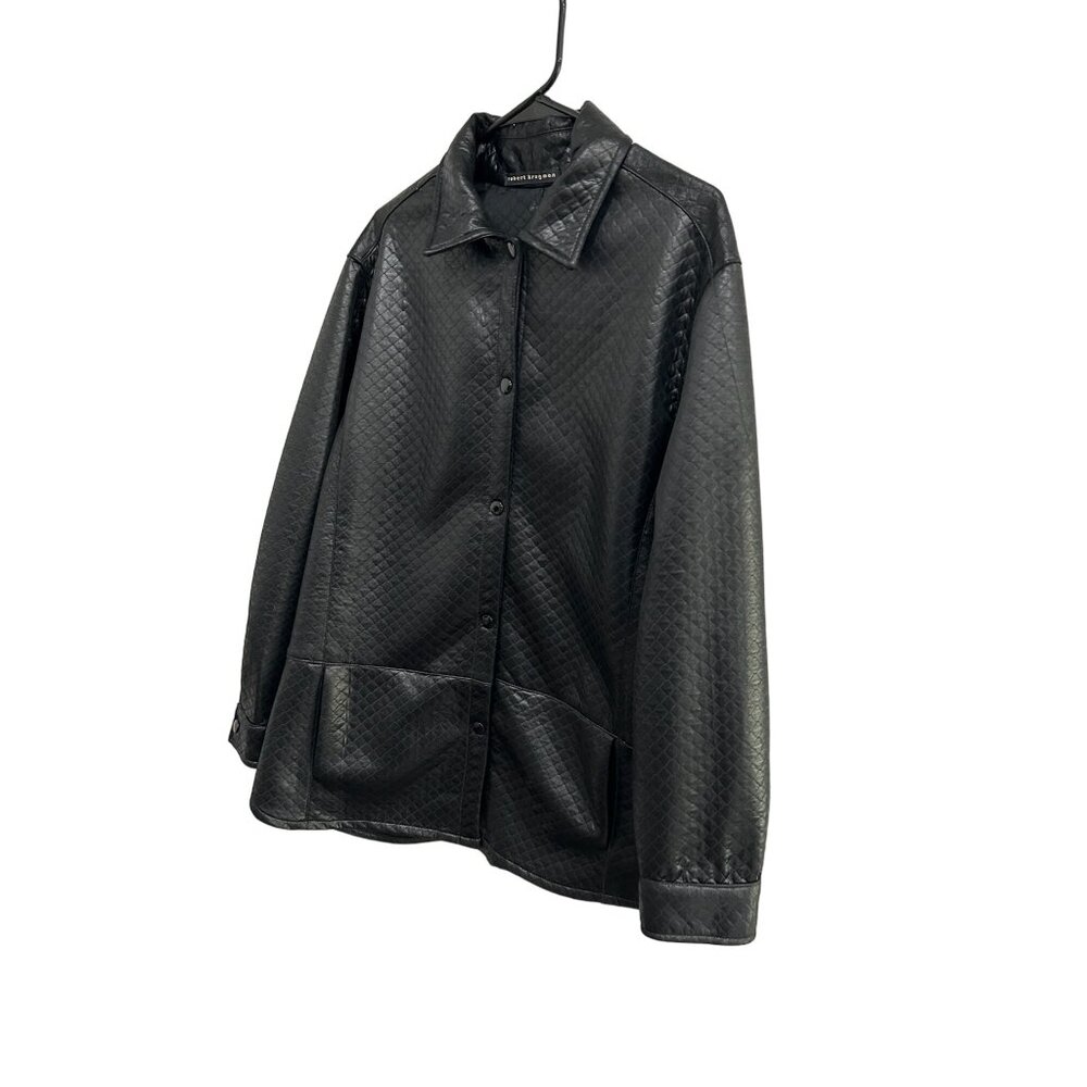 Robert Krugman Womens Quilted Faux Leather Jacket Black Large View 3